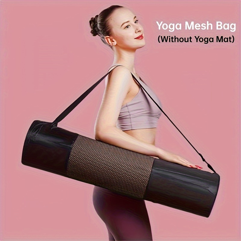 Yoga Mat - 通気性のあるヨガマット収納メッシュバッグ - 耐久性のあるオックスフォード生地、黒色、ショルダーストラップ付き、日常使用やフィットネス愛好家に最適